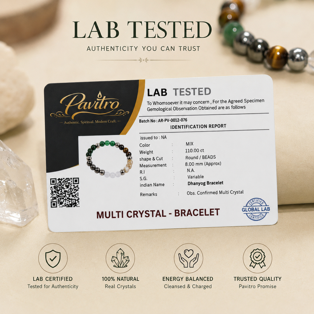 Dhan Yog Bracelet – Natural Crystal Bracelet for Prosperity & Positive Energy - Certified with Lab Test Report