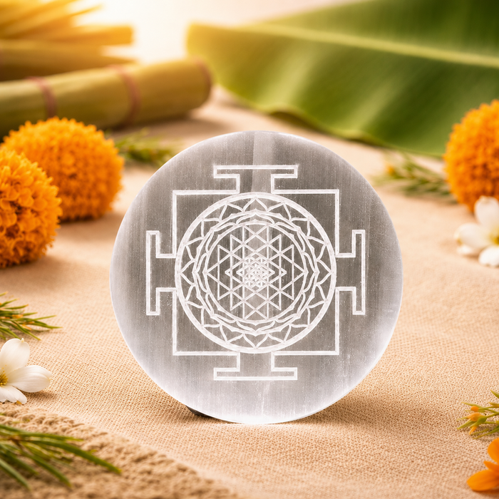 Pavitro Natural Selenite Shree Yantra Charging Plate For Your Energy Bracelet