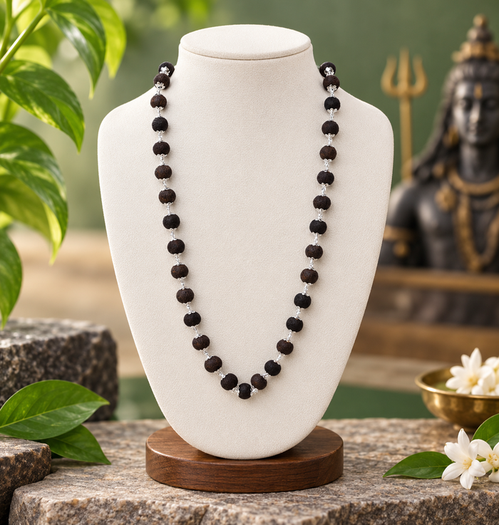 Pavitro Karungali Mala Silver Cap Necklace - Govt. Certified