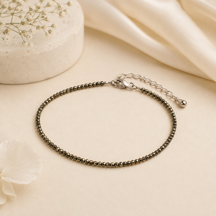 Pavitro Raw Pyrite Anklet Natural Gemstones For Negative Energy & Wealth - Certified With Lab Test Report