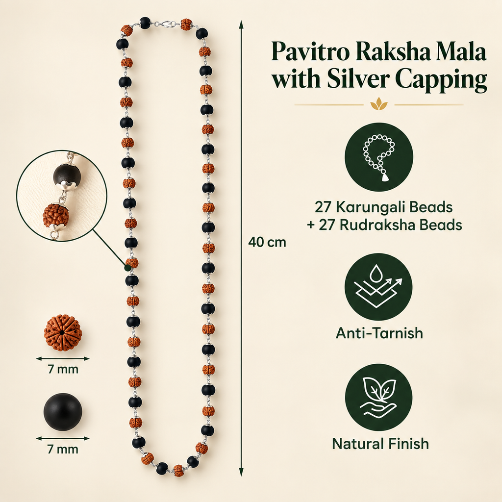 Pavitro Raksha Mala With Silver Capping - Lab Certified