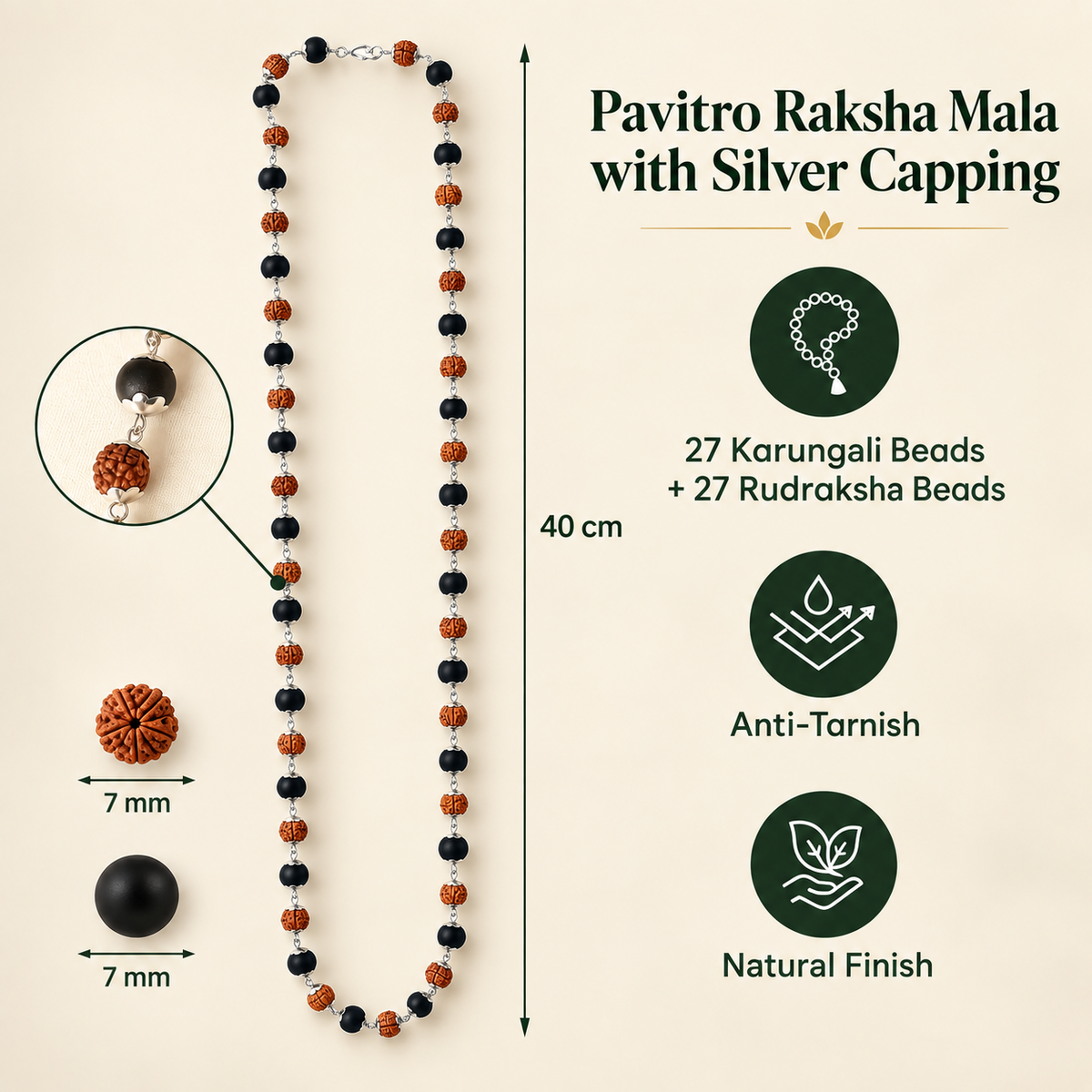 Pavitro Raksha Mala With Silver Capping - Lab Certified
