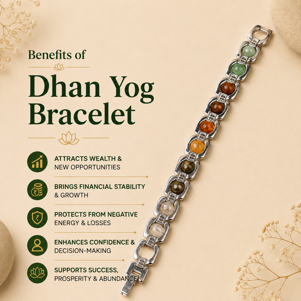 Pavitro Silver Dhan Yog Bracelet Natural Gemstones for Wealth - Certified with Lab Test Report
