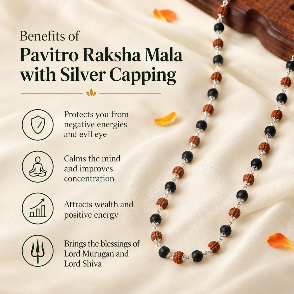 Pavitro Raksha Mala With Silver Capping - Lab Certified